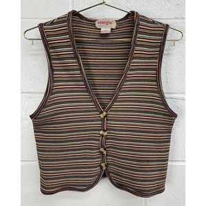 VTG 80s energie bi currants Rainbow Blanket Festival Hippie Boho Button Vest S